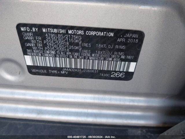 2018 MITSUBISHI OUTLANDER JA4AD2A38JZ060631 Photo 8