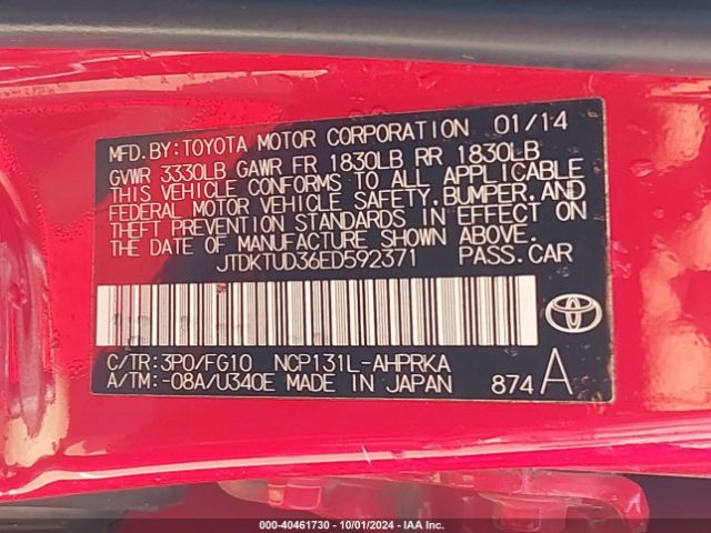 JTDKTUD36ED592371 Toyota Yaris Le (tmc/cbu Plant)