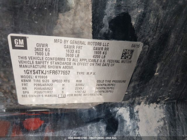 1GYS4TKJ1FR677657 Cadillac Escalade Esv Premium