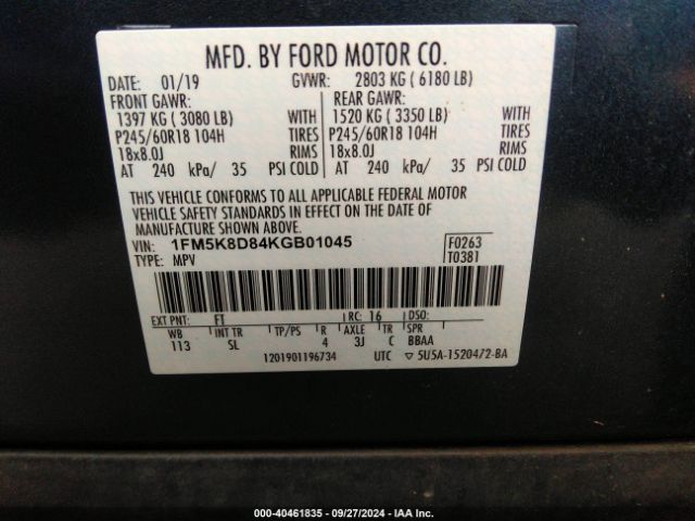 1FM5K8D84KGB01045 Ford EXPLORER XLT