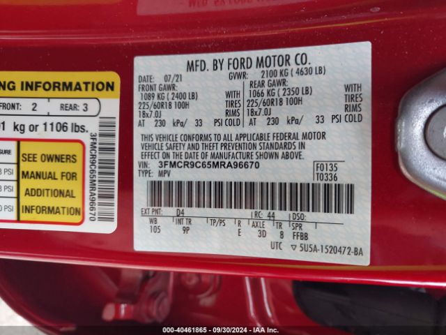 3FMCR9C65MRA96670 Ford Bronco Sport Outer Banks