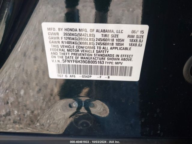 5FNYF6H39GB005163 Honda Pilot Ex