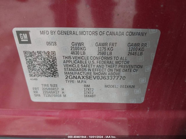Chevrolet EQUINOX LT 2018 2GNAXSEV0J6337770 Image 9