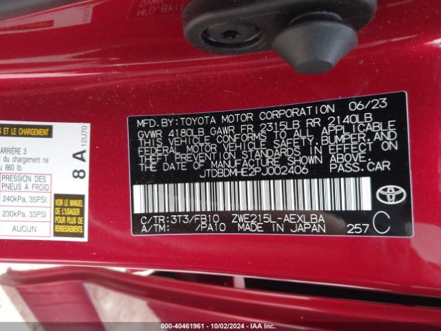 JTDBDMHE2PJ002406 Toyota Corolla Hybrid Le