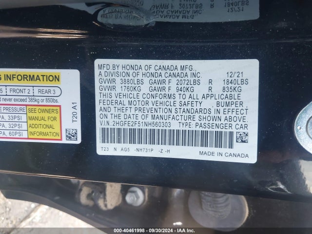 Honda Civic Sport 2022 2HGFE2F51NH560303 Image 9