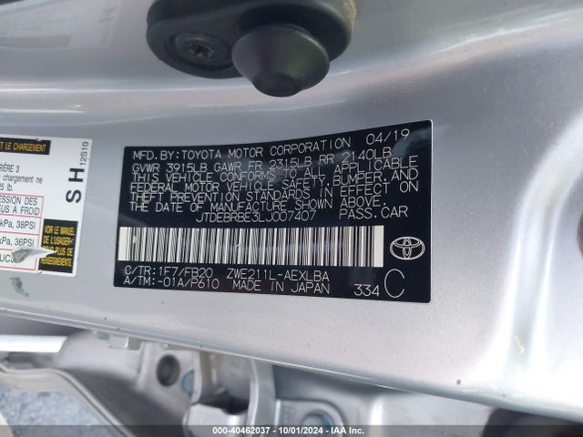 JTDEBRBE3LJ007407 Toyota Corolla Hybrid Le