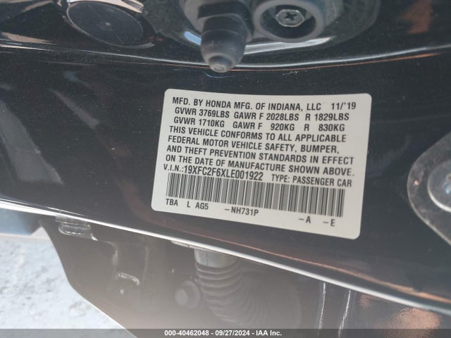 Honda Civic Lx 2020 19XFC2F6XLE001922 Image 9