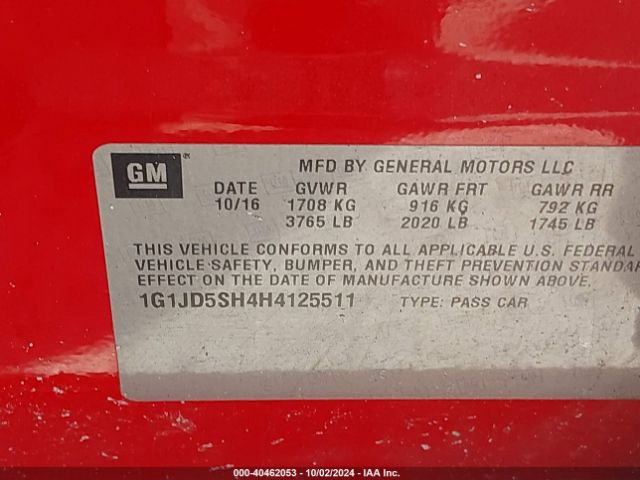 1G1JD5SH4H4125511 Chevrolet Sonic Lt Auto