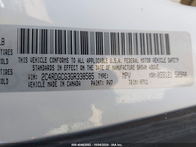 2C4RDGCG3GR338585 Dodge Grand Caravan Sxt