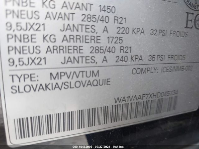 WA1VAAF7XHD045734 Audi Q7 3.0t Premium