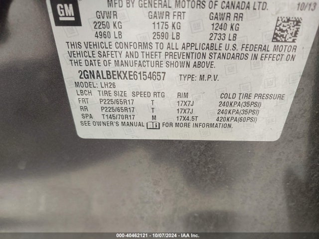 Chevrolet EQUINOX 1LT 2014 2GNALBEKXE6154657 Image 9