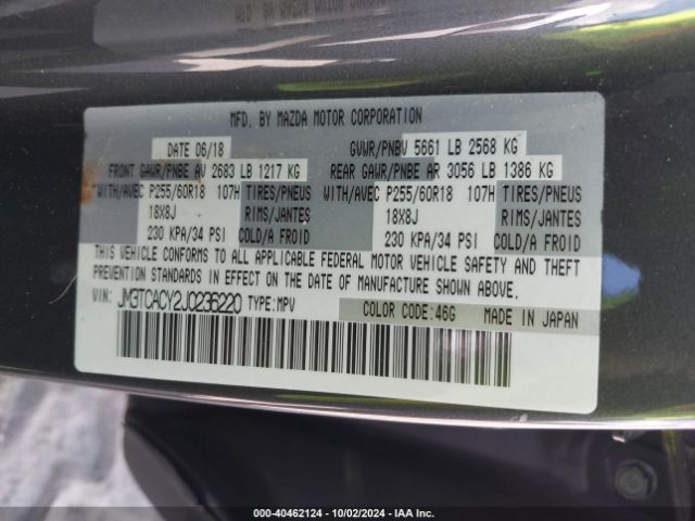 JM3TCACY2J0236220 Mazda Cx-9 Touring
