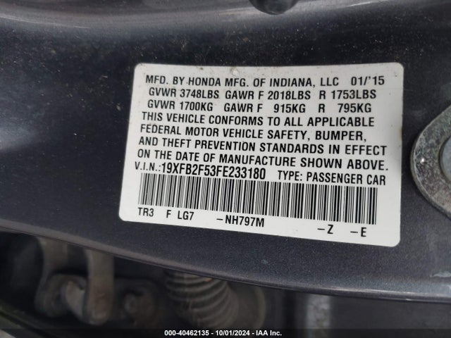 Honda Civic Lx 2015 19XFB2F53FE233180 Image 9