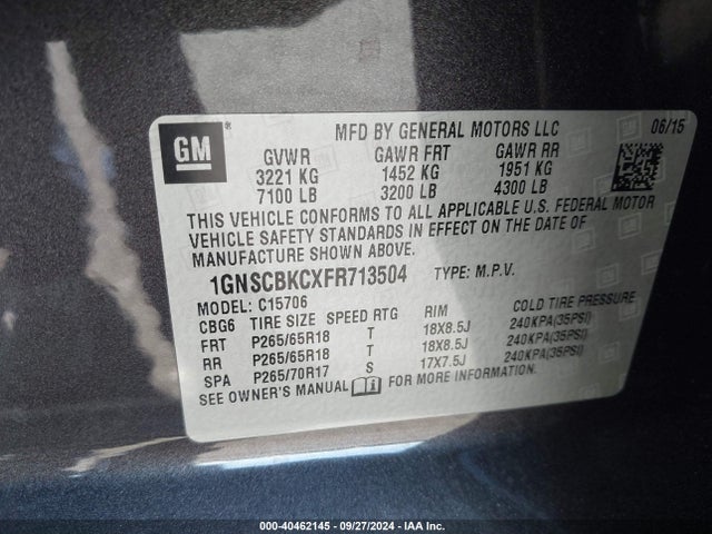 Chevrolet Tahoe Lt 2015 1GNSCBKCXFR713504 Image 9