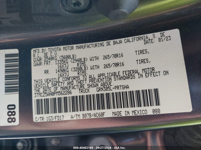 3TMCZ5AN0PM562286 Toyota Tacoma Trd Off Road