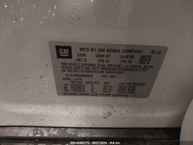 KL7CJPSM2NB556970 Chevrolet Trax Awd Lt