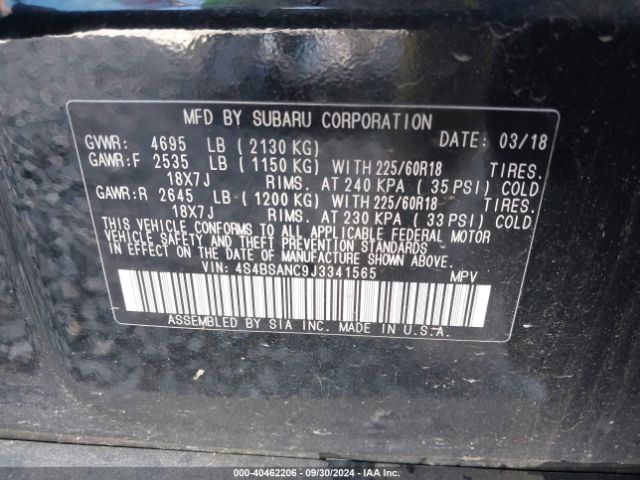 4S4BSANC9J3341565 Subaru Outback 2.5i Limited