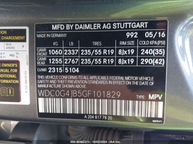 WDC0G4JB5GF101829 Mercedes-Benz GLC 300