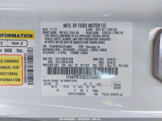 1FA6P8TH3G5256805 Ford Mustang