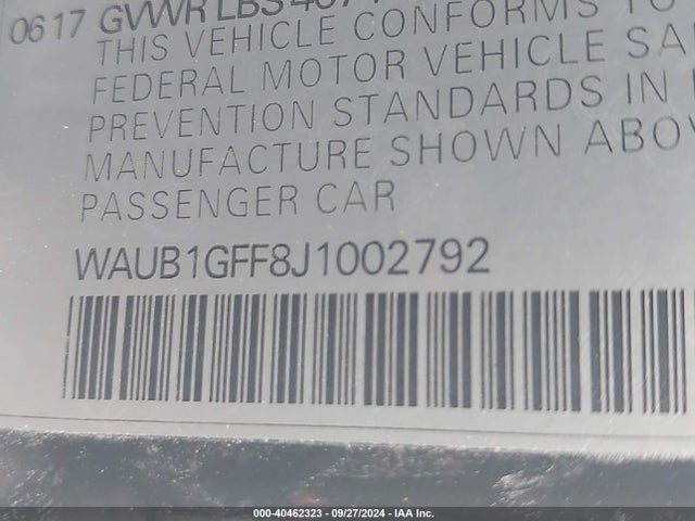 WAUB1GFF8J1002792 Audi S3 2.0t Premium Plus/2.0t Tech Premium Plus