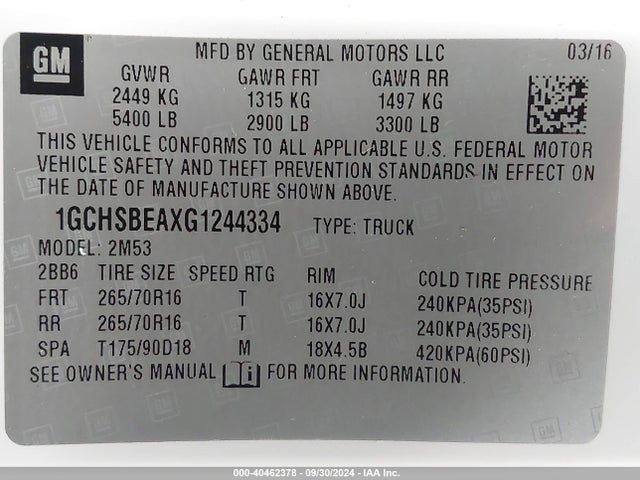 1GCHSBEAXG1244334 Chevrolet Colorado Wt