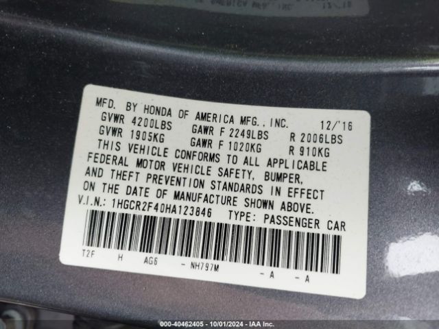 1HGCR2F40HA123846 Honda ACCORD LX