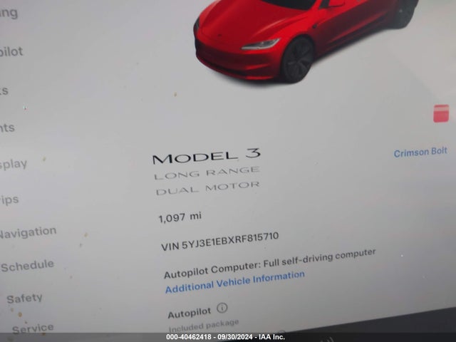 Tesla Model 3 Long Range Dual Motor All-wheel Drive 2024 5YJ3E1EBXRF815710 Image 15