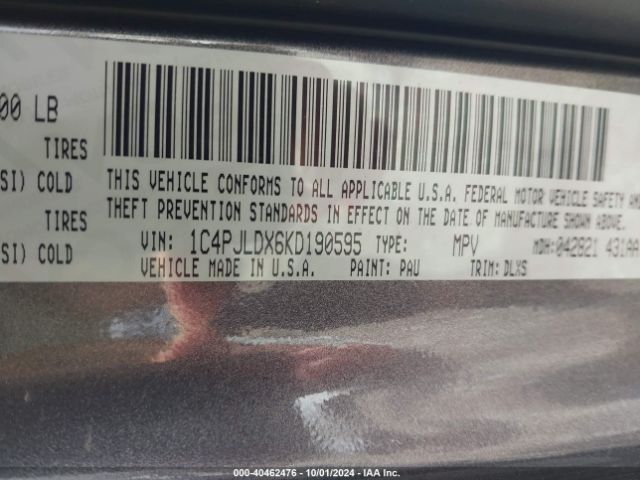 1C4PJLDX6KD190595 Jeep Cherokee Limited Fwd