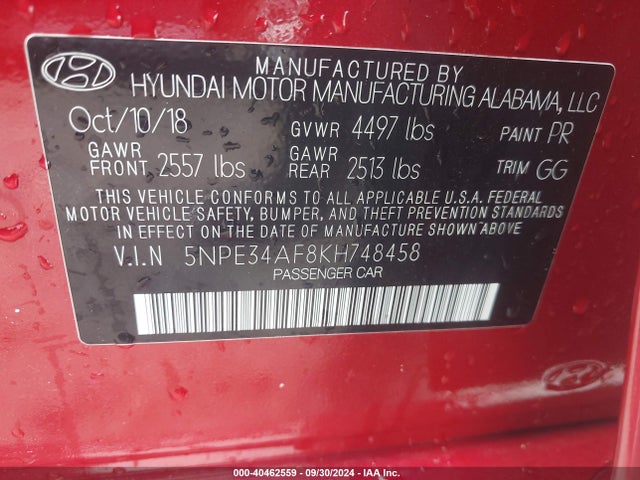 Hyundai SONATA SEL 2019 5NPE34AF8KH748458 Image 9