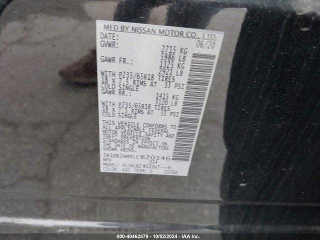 Nissan Pathfinder S 4wd 2020 5N1DR2AMXLC620146 Image 9