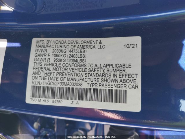 1HGCV2F30MA032038 Honda Accord Sport 2.0t