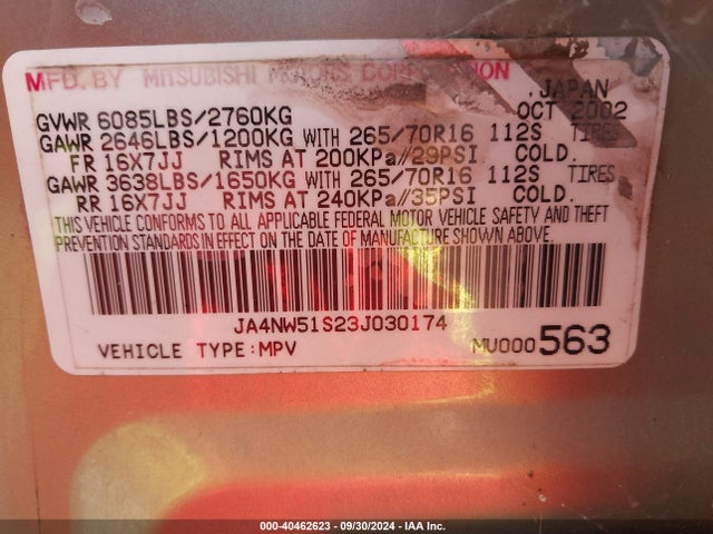 2003 MITSUBISHI MONTERO JA4NW51S23J030174 Photo 8