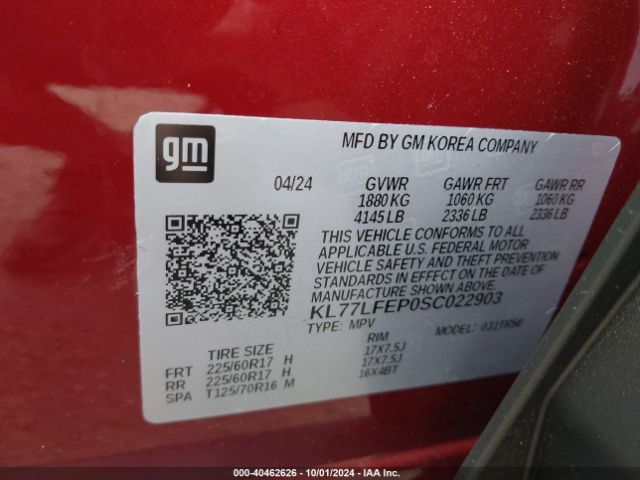KL77LFEP0SC022903 Chevrolet Trax Fwd Ls