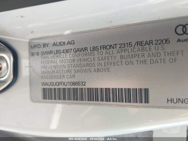 WAUGUGFFXJ1086532 Audi A3 2.0t Premium/2.0t Tech Premium