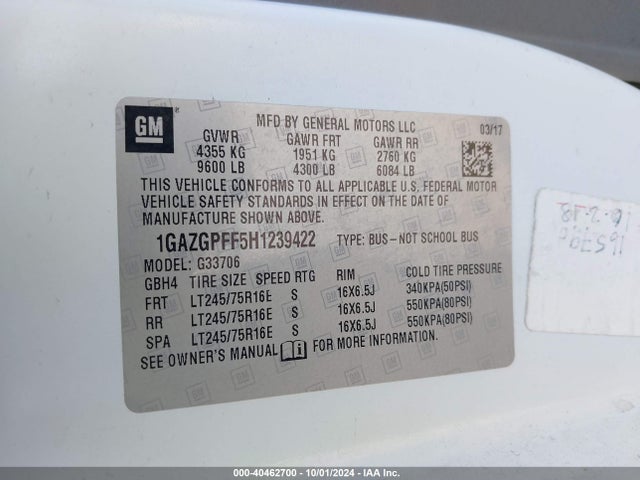 1GAZGPFF5H1239422 Chevrolet Express 3500 Lt
