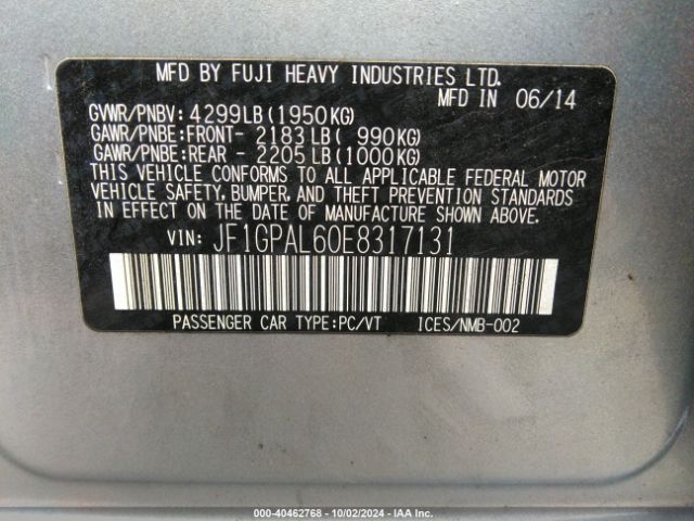 JF1GPAL60E8317131 Subaru Impreza 2.0i Sport Premium