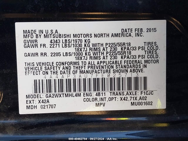 2015 MITSUBISHI OUTLANDER SPORT 4A4AP3AU7FE025713 Photo 8