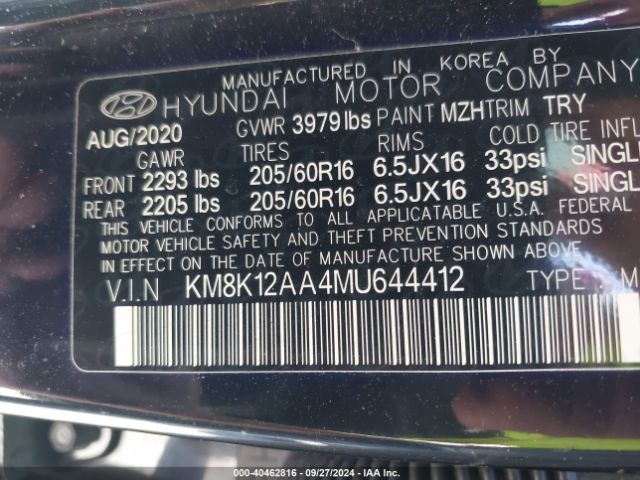 KM8K12AA4MU644412 Hyundai Kona Se