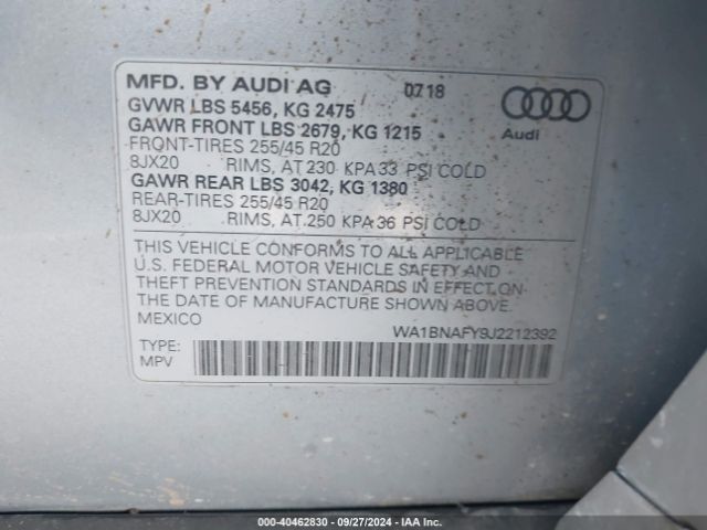 WA1BNAFY9J2212392 Audi Q5 2.0t Premium/2.0t Tech Premium