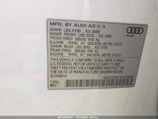 WA1CGBFE1FD012533 Audi Q7 3.0t Premium