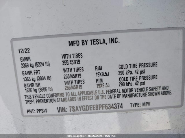 2023 TESLA MODEL Y 7SAYGDEE8PF634374 Photo 8