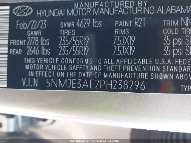 5NMJE3AE2PH238296 Hyundai Tucson Limited
