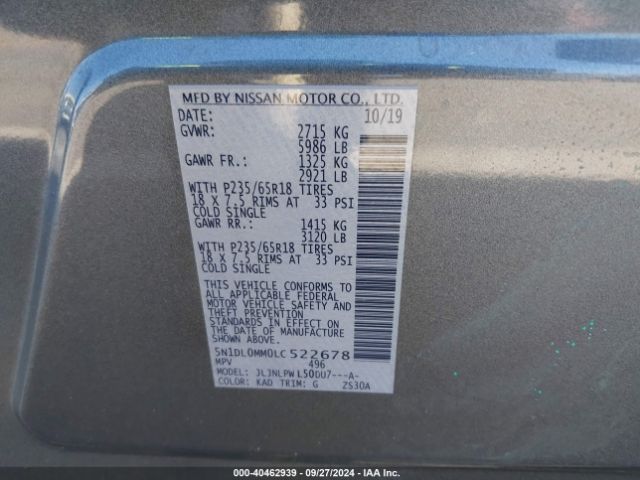 5N1DL0MM0LC522678 Infiniti Qx60 Pure Awd