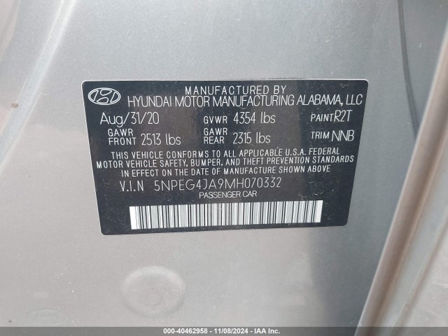 Hyundai SONATA SE 2021 5NPEG4JA9MH070332 Image 9