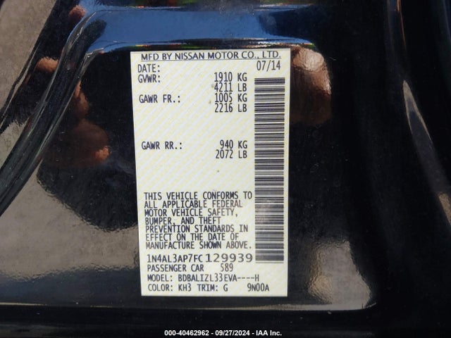 1N4AL3AP7FC129939 Nissan Altima 2.5 Sv