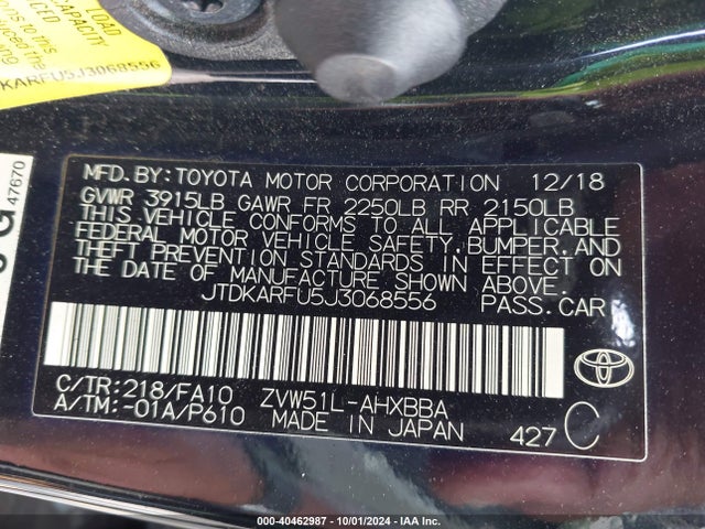 Toyota Prius Two Eco 2018 JTDKARFU5J3068556 Image 9
