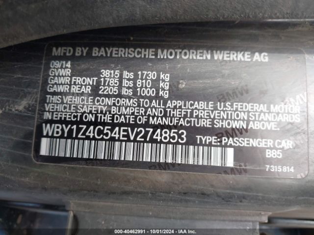 WBY1Z4C54EV274853 BMW I3 Base W/range Extender