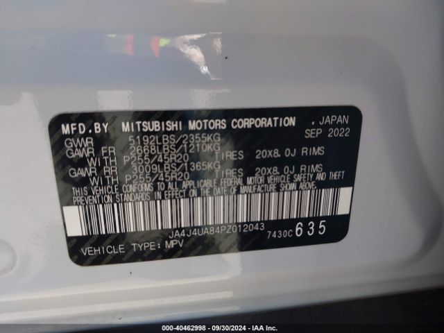 JA4J4UA84PZ012043 Mitsubishi Outlander Ralliart S-awc/se 2.5 S-awc/se Black Edition S-awc/se Special Editiont S-awc