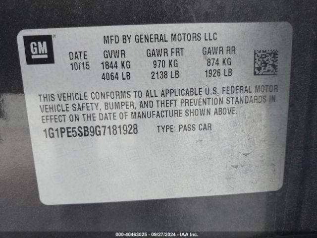 1G1PE5SB9G7181928 Chevrolet Cruze Limited 1lt Auto