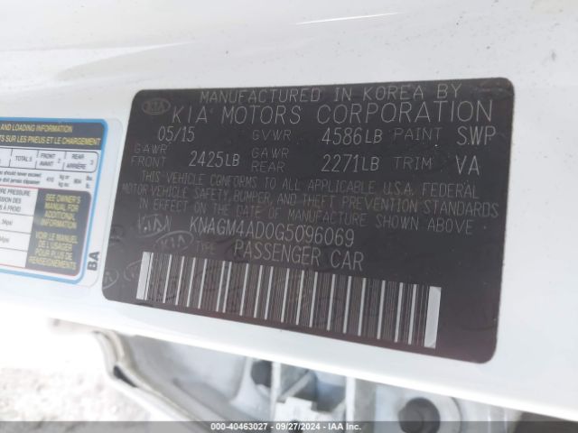 KNAGM4AD0G5096069 KIA OPTIMA HYBRID